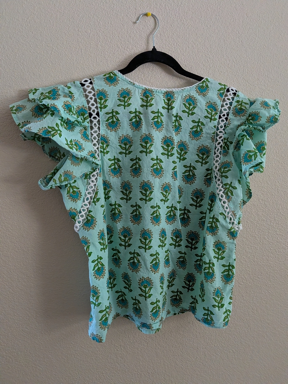 Joie Mint Green Floral Lace-Trim Flutter Sleeve Blouse - Picture 4 of 5